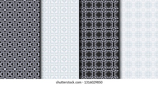 Set of Seamless Geometrical Linear Texture. Original Geometrical Puzzle. Backdrop. Grey color. Vector illustration.