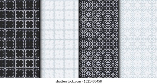 Set of Seamless Geometrical Linear Texture. Original Geometrical Puzzle. Backdrop. Grey color. Vector illustration.