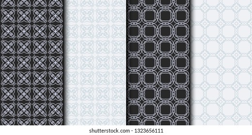 Set of Seamless Geometrical Linear Texture. Original Geometrical Puzzle. Backdrop. Grey color. Vector illustration.