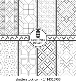 Set of seamless geometrical patterns. Regularly repeating ornament from simple geometrical figures. Vector illustration.