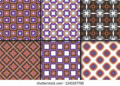 Set of Seamless geomteric patterns. Vector illustration. Hand drawn wrap wallpaper, cover fabric, cloth textile design.