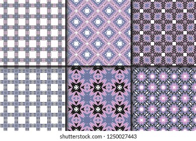 Set of Seamless geomteric patterns. Vector illustration. Hand drawn wrap wallpaper, cover fabric, cloth textile design.