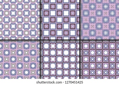 Set of Seamless geomteric patterns. Vector illustration. Hand drawn wrap wallpaper, cover fabric, cloth textile design.