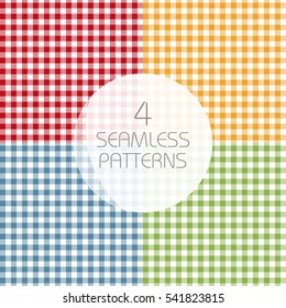 Set of seamless Gingham and Buffalo Check Plaid patterns. Tablecloths, fabric texture, stamp for apparel, gift wrapping paper, sleepwear, pillow, shirt and other textile products. Vector illustration
