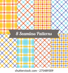 Set of Seamless Gingham Patterns in Red, Yellow, Blue, Violet and White. Perfect for wallpapers, pattern fills, web backgrounds, textile, birthday and wedding cards 