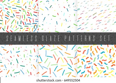 Set of seamless glaze patterns. Colorful blobs and lines textrure.