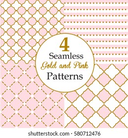 Set of Seamless Gold and pink Patterns.Background for Little princess 