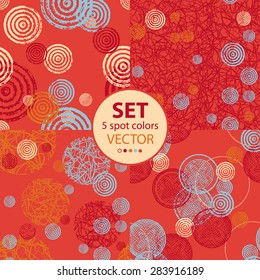 Set of seamless grunge patterns of circles. Background with scribbles. 5 spot colors