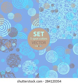 Set of seamless grunge patterns of circles. Background with scribbles. 5 spot colors