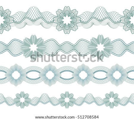 Set: Seamless Guilloche Borders for certificate or diploma, isolated. Vector illustration.