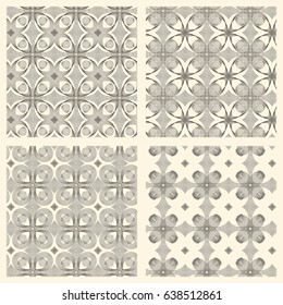 Set of seamless guilloche vector background. Thin wavy lines texture.