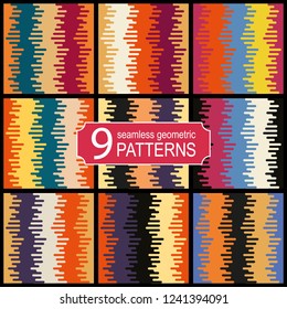 Set of seamless halftone transition vector patterns in retro color palette. Vintage fashion style