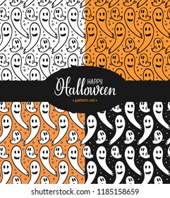 Set of Seamless Halloween pattern for card, banner, poster templates. Hand drawn traditional symbol ghosts