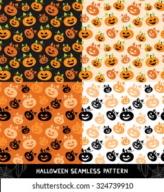 Set of Seamless Halloween Pattern with pumpkins. Vector illustration.