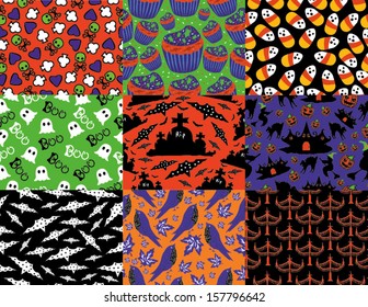 Set of Seamless Halloween Patterns in Vector