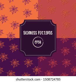 Set of seamless Halloween spiderweb creepy pattern for textile, spooky wrapping paper design, scary wallpaper. Autumn holiday season vector background design