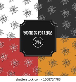 Set of seamless Halloween spiderweb spooky pattern for textile, scary wrapping paper design, creepy wallpaper. Autumn holiday season vector background design
