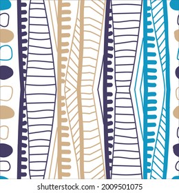 Set of seamless hand drawn patterns with strips elements on a light white background. Vintage vector pattern. Fabric inspired by sea. For the design of textiles, paper, notebooks, bedsheets, wallpaper