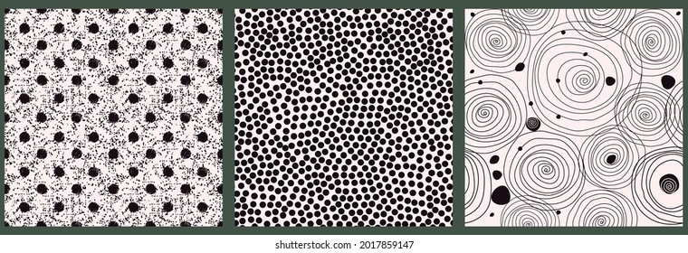 Set of seamless hand drawn polka dot patterns for backgrounds, business cards, web design. Vector illustration