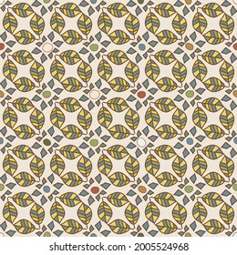 
Set of seamless hand drawn vector patterns with leaves elements on a light white and beige background. Vintage.Geometric ornament. For the design of textiles, paper, notebooks, print packaging paper.