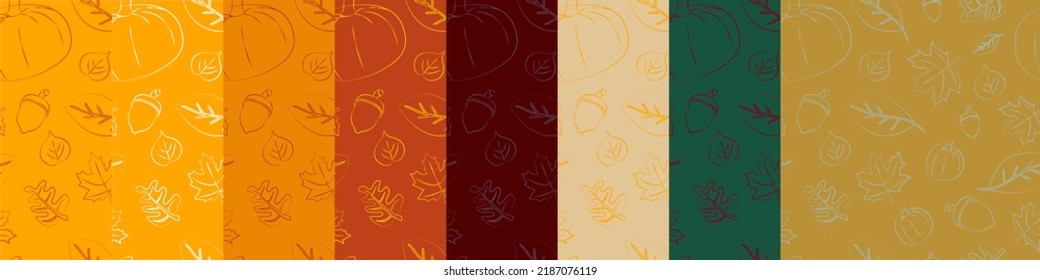 Set of seamless hand-drawn fall pattern. Vector Illustration. 