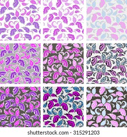 Set seamless hand-drawn flowers patterns, floral background. Seamless pattern can be used for wallpaper, pattern fills, web page background,surface textures. Gorgeous seamless floral background