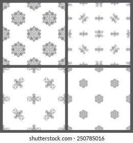Set of seamless hand-drawn patterns. Black and white calligraphic backgrounds. Various vintage elements.