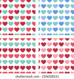 Conjunto de patrones de corazón sin fisuras para el Día de San Valentín. Símbolo de amor: corazón. Imagen vectorial en un diseño plano.