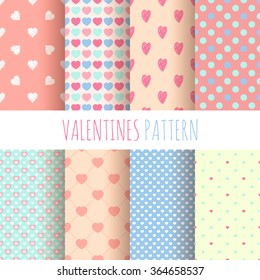 Set of seamless hearts pattern. Hand drawn background. Valentine or wedding design.
