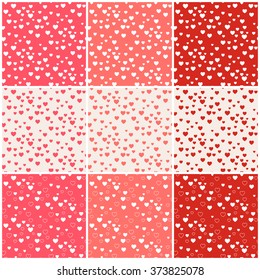 Set of Seamless hearts patterns. Cute background for Valentine's Day. Vector illustration.