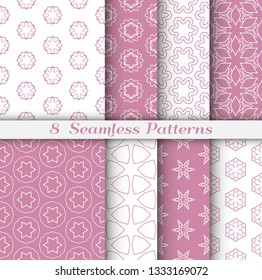 Set of seamless hexagon patterns in arabian style. Stylish geometric line art background. Repeating lace texture for wallpaper, card, invitation, banner, textile fabric print. Tribal ethnic ornament