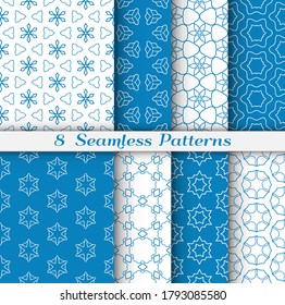 Set of seamless hexagon patterns in arabian style. Stylish geometric line art background. Repeating lace texture for wallpaper, card, invitation, banner, textile fabric print. Tribal ethnic ornament