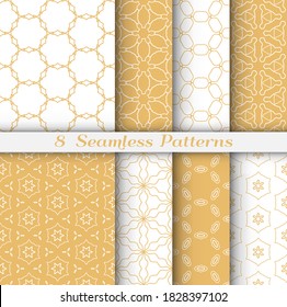 Conjunto de patrones de hexágono sin fisuras al estilo árabe. Fondo de arte de líneas geométricas estilizadas. Textura de encaje repetitivo para papel de pared, tarjeta, invitación, banner, impresión de tela textil. Ornamento étnico tribal