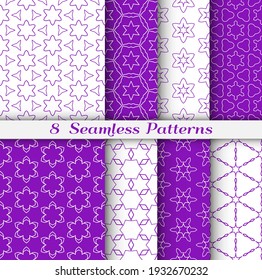 Set of seamless hexagon patterns in arabian style. Stylish geometric line art background. Repeating lace texture for wallpaper, card, invitation, banner, textile fabric print. Tribal ethnic ornament