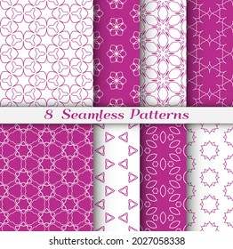 Set of seamless hexagon patterns in arabian style. Stylish geometric line art background. Repeating lace texture for wallpaper, card, invitation, banner, textile fabric print. Tribal ethnic ornament