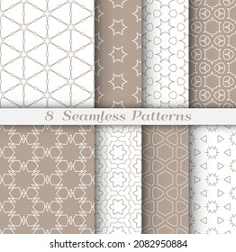 Conjunto de patrones de hexágono sin fisuras al estilo árabe. Fondo de arte de líneas geométricas estilizadas. Textura de encaje repetitivo para papel de pared, tarjeta, invitación, banner, impresión de tela textil. Ornamento étnico tribal