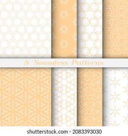Satz nahtloser Hexagon-Muster im arabischen Stil. Stilvolle geometrische Linien, Kunsthintergrund. Wiederholende Spitzen-Textur für Tapete, Karte, Einladung, Banner, Stoffdruck. Ethische Ornamente der Stämme