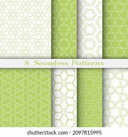 Satz nahtloser Hexagon-Muster im arabischen Stil. Stilvolle geometrische Linien, Kunsthintergrund. Wiederholende Spitzen-Textur für Tapete, Karte, Einladung, Banner, Stoffdruck. Ethische Ornamente der Stämme