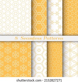Set of seamless hexagon patterns in arabian style. Stylish geometric line art background. Repeating lace texture for wallpaper, card, invitation, banner, textile fabric print. Tribal ethnic ornament
