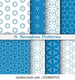 Set of seamless hexagon patterns in arabian style. Stylish geometric line art background. Repeating lace texture for wallpaper, card, invitation, banner, textile fabric print. Tribal ethnic ornament