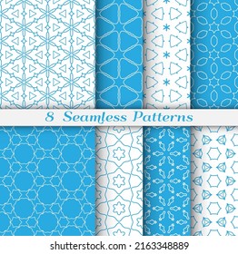 Satz nahtloser Hexagon-Muster im arabischen Stil. Stilvolle geometrische Linien, Kunsthintergrund. Wiederholende Spitzen-Textur für Tapete, Karte, Einladung, Banner, Stoffdruck. Ethische Ornamente der Stämme
