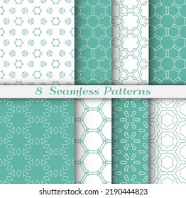 Set of seamless hexagon patterns in arabian style. Stylish geometric line art background. Repeating lace texture for wallpaper, card, invitation, banner, textile fabric print. Tribal ethnic ornament