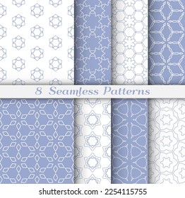 Satz nahtloser Hexagon-Muster im arabischen Stil. Stilvolle geometrische Linien, Kunsthintergrund. Wiederholende Spitzen-Textur für Tapete, Karte, Einladung, Banner, Stoffdruck. Ethische Ornamente der Stämme