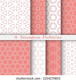 Set of seamless hexagon patterns in arabian style. Stylish geometric line art background. Repeating lace texture for wallpaper, card, invitation, banner, textile fabric print. Tribal ethnic ornament