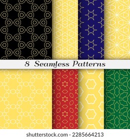Set of seamless hexagon patterns in arabian style. Stylish geometric line art background. Repeating lace texture for wallpaper, card, invitation, banner, textile fabric print. Tribal ethnic ornament
