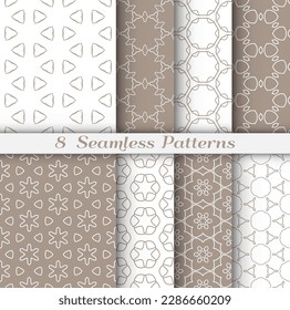 Set of seamless hexagon patterns in arabian style. Stylish geometric line art background. Repeating lace texture for wallpaper, card, invitation, banner, textile fabric print. Tribal ethnic ornament