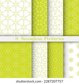 Set of seamless hexagon patterns in arabian style. Stylish geometric line art background. Repeating lace texture for wallpaper, card, invitation, banner, textile fabric print. Tribal ethnic ornament