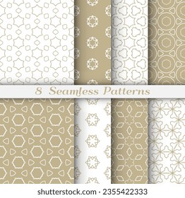 Satz nahtloser Hexagon-Muster im arabischen Stil. Stilvolle geometrische Linien, Kunsthintergrund. Wiederholende Spitzen-Textur für Tapete, Karte, Einladung, Banner, Stoffdruck. Ethische Ornamente der Stämme