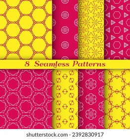 Set of seamless hexagon patterns in arabian style. Stylish geometric line art background. Repeating lace texture for wallpaper, card, invitation, banner, textile fabric print. Tribal ethnic ornament
