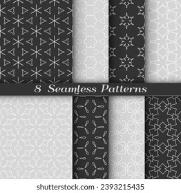 Set of seamless hexagon patterns in arabian style. Stylish geometric line art background. Repeating lace texture for wallpaper, card, invitation, banner, textile fabric print. Tribal ethnic ornament